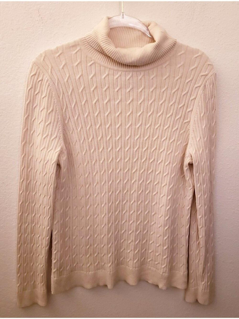 Talbots 100% Cotton Cream Cable Knit Long Sleeve Turtleneck Sweater Size XL EUC